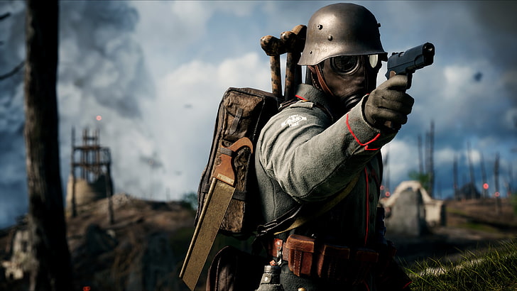 personaje masculino que señala el fondo de pantalla de la pistola, pistola, armas, guerra, el juego, soldados, alemán, Electronic Arts, Battlefield 1, Fondo de pantalla HD