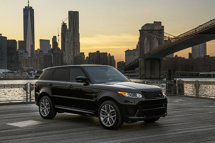 SUV preto, Range Rover, Esporte, especificações dos EUA, 2015, SVR, HD papel de parede