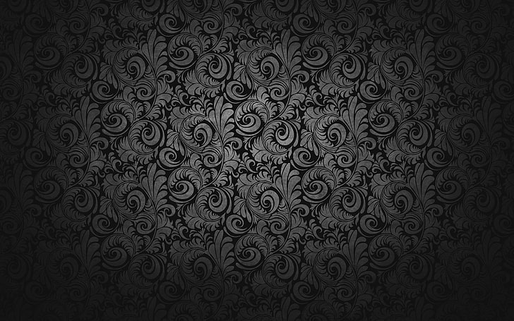 papel tapiz floral gris y negro, abstracto, patrón, Fondo de pantalla HD