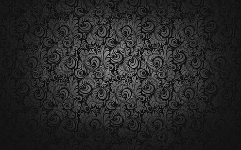papel de parede floral cinza e preto, abstrato, padrão, HD papel de parede HD wallpaper