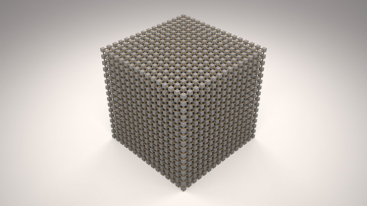 arte de vector de cubo gris, Minecraft, resumen, cubo, 3D, videojuegos, fondo simple, geometría, Fondo de pantalla HD