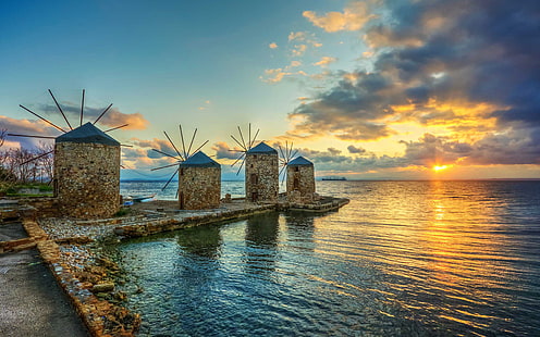 Хиос Северо-Восточные Эгейские острова в Греции Небо Облако Океан Вода Обои для Android для рабочего стола или телефона 3840 × 2400, HD обои HD wallpaper