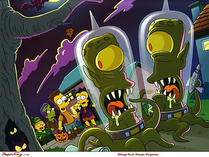 Simpsons com ilustração de personagens alienígenas, Os Simpsons, Bart Simpson, Lisa Simpson, HD papel de parede HD wallpaper