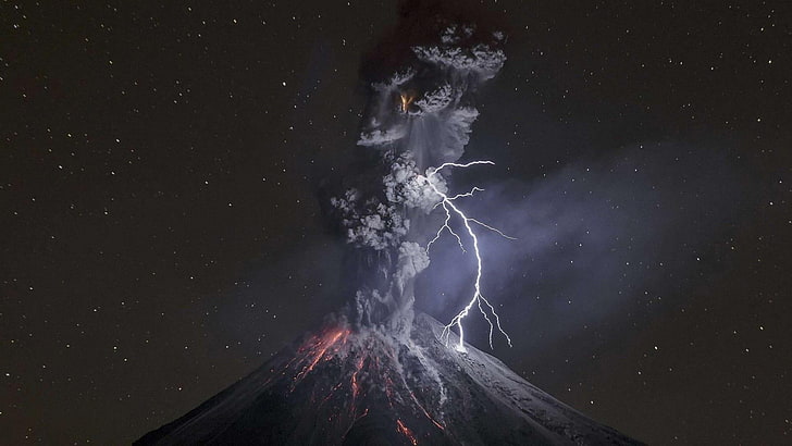 вулканично изригване, небе, тъмнина, явление, геоложки феномен, фотография, нощ, изригване, вулкан, Мексико, popocatepetl вулкан, звезда, HD тапет