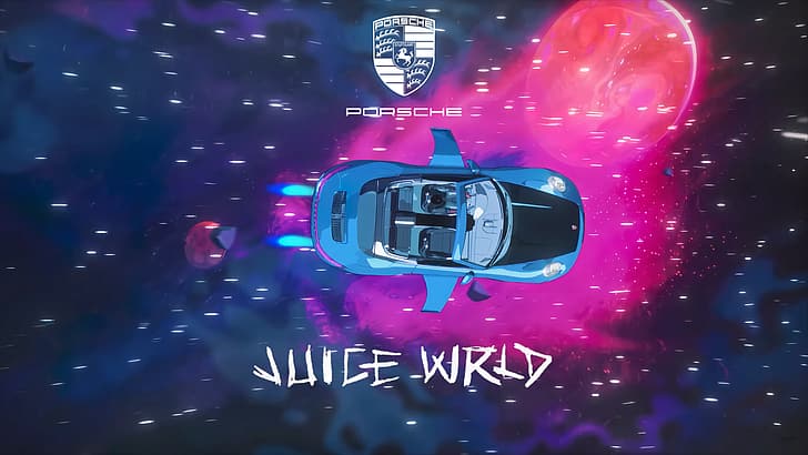 juice wrld, Porsche, space, galaxy, Milky Way, car, HD wallpaper