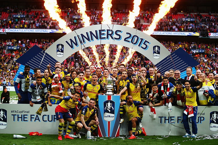 Vencedores da FA Cup 2015, Arsenal, o vencedor da taça de fa 2015, Clube de futebol do Arsenal, Arsenal, Clube de futebol, The Gunners, FA Cup, 2015, vitória, pódio, plano de fundo, HD papel de parede
