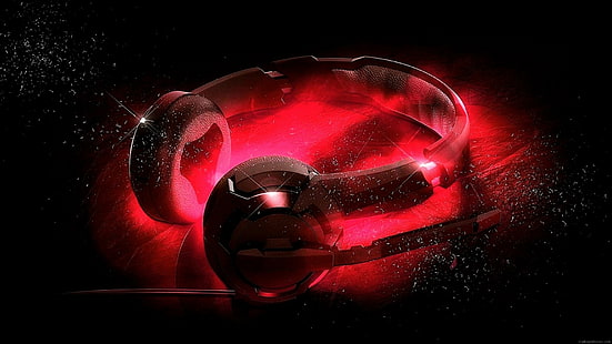 auriculares, rojo, brillante, resplandor, brillo, oscuridad, Fondo de pantalla HD HD wallpaper