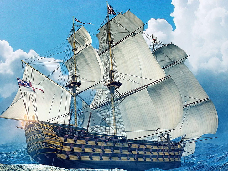 brown sail boat painting, ship, sailing ship, HD wallpaper