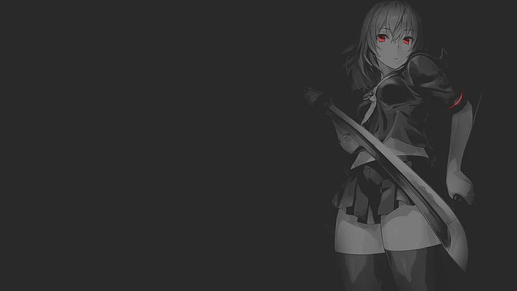anime, hitam, putih, wanita, gelap, pedang, pedang, gadis anime, merah, Wallpaper HD