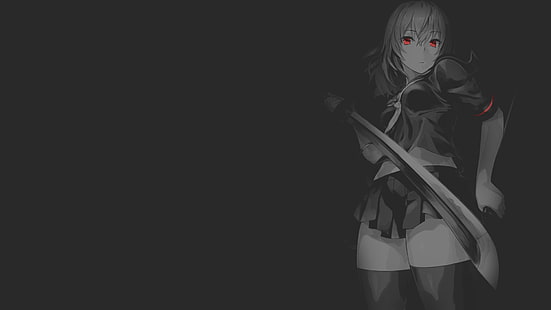 anime, hitam, putih, wanita, gelap, pedang, pedang, gadis anime, merah, Wallpaper HD HD wallpaper