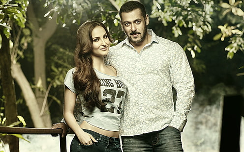 Salman Khan i Elli Avram, męska szara koszula, męskie gwiazdy, Salman Khan, bollywood, gwiazdy, elli avram, Tapety HD HD wallpaper