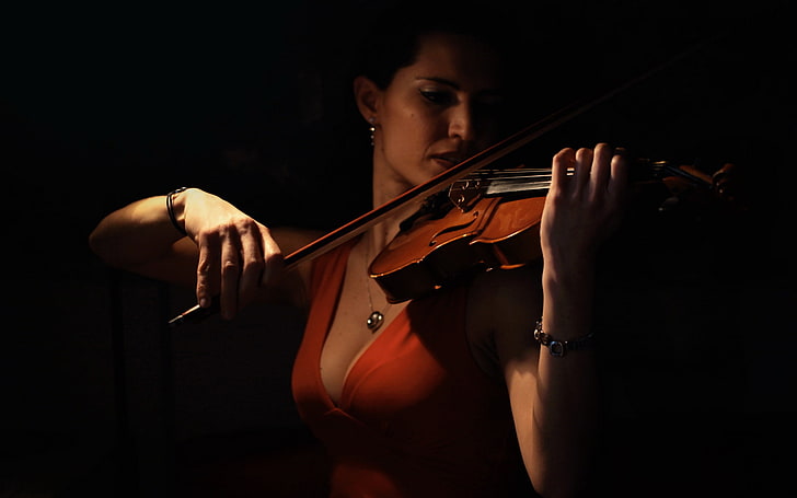brown and black violin, girl, music, violin, HD wallpaper