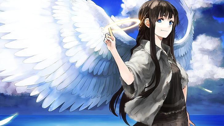 женски аниме герой с крила, аниме момичета, крила, оригинални герои, ангел, Haibane Renmei, HD тапет