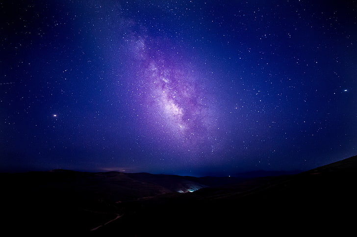 astrophotography of purple galaxy, starry sky, milky way, night, stars, sky, HD wallpaper