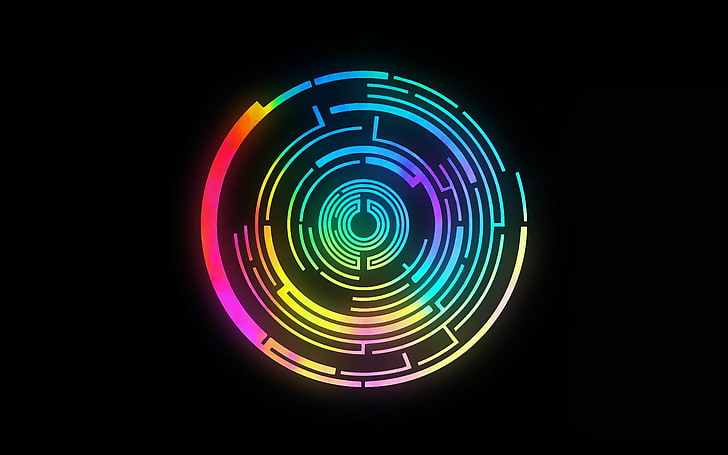 okrągły turkusowy, żółty i różowy abstrakcyjna tapeta cyfrowa, abstrakcyjny, kolorowy, okrąg, wahadło, In Silico, logo, muzyka, czarne tło, Tapety HD