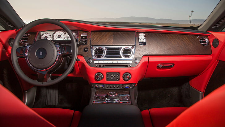 red and black Rolls Royce vehicle interior, Rolls-Royce Dawn, luxury cars, interior, HD wallpaper