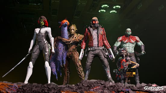 Guardiani della Galassia (Gioco), Marvel Comics, Star Lord, Gamora, Drax il Distruttore, Groot, Rocket Raccoon, Square Enix, 4K, Sfondo HD HD wallpaper