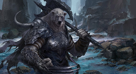 Fantasy, Warrior, Armor, Axe, Polar Bear, HD wallpaper HD wallpaper