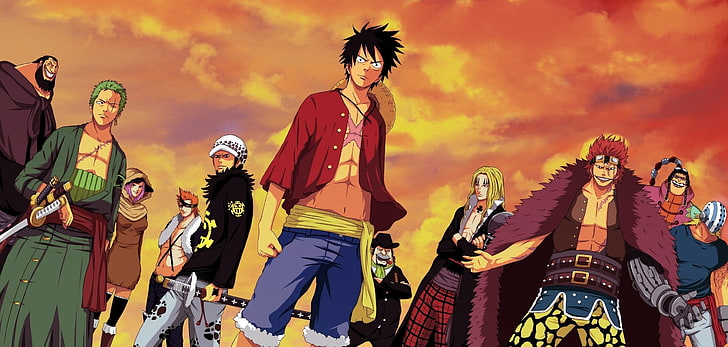 One Piece anime show still screenshot, One Piece, manga, Monkey D. Luffy, Roronoa Zoro, Trafalgar Law, The Worst Generation, HD wallpaper