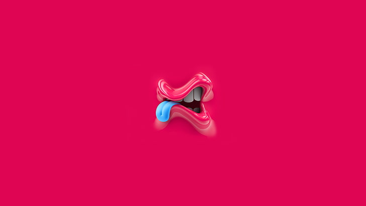 desain grafis, latar belakang merah muda, mulut, lidah, 3D, desain 3d, Wallpaper HD