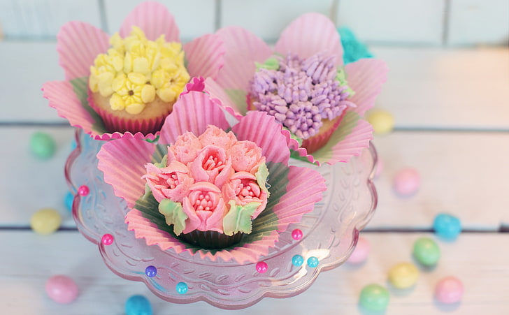 Spring Ice Cream Cupcakes, Food and Drink, Colorful, Spring, Easter, Season, Celebrate, delicious, Pastel, cake, cupcakes, Springtime, floral, dessert, homemade, icecream, HD wallpaper