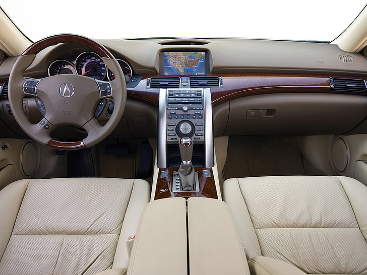 회색 Acura 자동차 스티어링 휠, acura rl, 인테리어, 스티어링 휠, 속도계, HD 배경 화면
