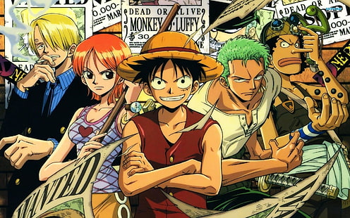One Piece Zeichen digitale Tapete, One Piece, Affe D. Ruffy, Nami, Roronoa Zoro, Lysop, Sanji, Anime, HD-Hintergrundbild HD wallpaper