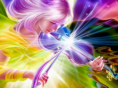 Ангел и музика, жена свири на цигулка илюстрация, аниме / анимирани,, музика, момиче, цигулка, HD тапет HD wallpaper