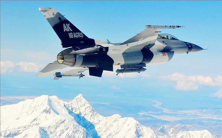 เครื่องบินขับไล่สีเทาและสีดำเครื่องบิน General Dynamics F-16 Fighting Falcon, วอลล์เปเปอร์ HD
