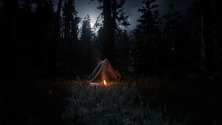 Red Dead Redemption 2, Videospiele, Rockstar Games, Landschaft, Camping, HD-Hintergrundbild