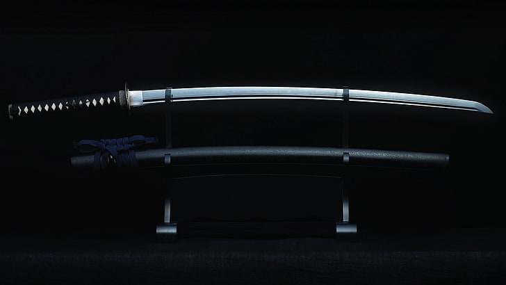 Katana prata e preta, samurai, Katana, espada, arma, HD papel de parede