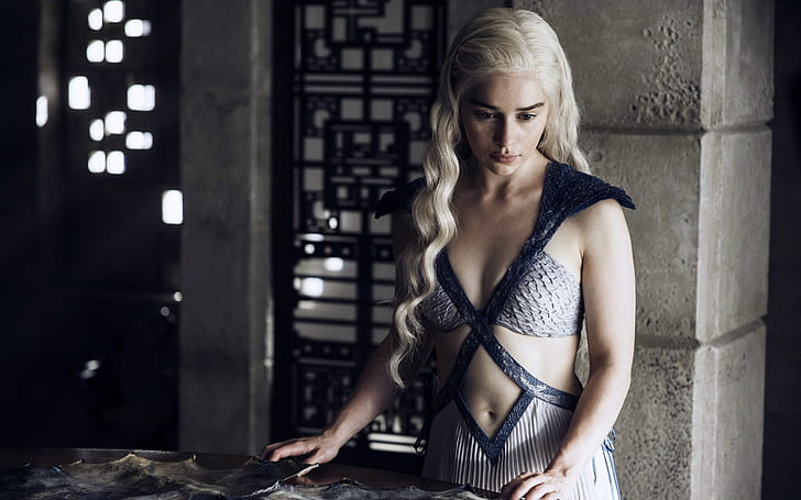 Daenerys Targaryen, Emilia Clarke, Game of Thrones, wanita, perut, pusar, belahan dada, Wallpaper HD