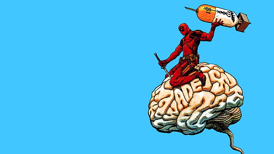 Deadpool on brain illustration, Deadpool, brain, artwork, HD wallpaper HD wallpaper