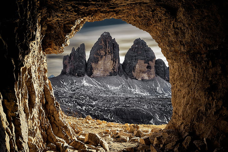горы, скалы, Италия, пещера, грот, Доломиты, HD обои