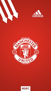 Manchester United, Manchester, piłka nożna, logo, proste tło, czerwony diabeł, Adidas, Tapety HD HD wallpaper