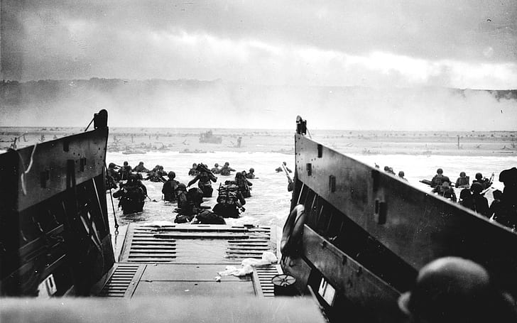1944 Normandy, war, world war, sea, soldiers, HD wallpaper