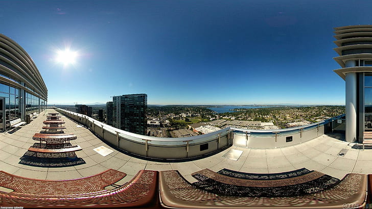 Rooftop Panorama, panorama, seats, city, roof, nature and landscapes, HD wallpaper