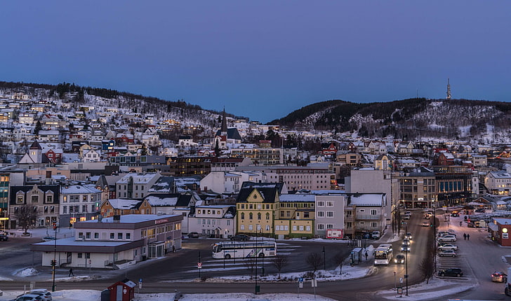 architettura, costa, sera, paesaggio, montagna, norvegia, norvegese, scandinavia, scenico, cielo, tramonto, tromso, inverno, Sfondo HD
