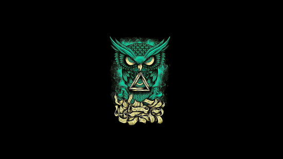 blue owl illustration, owl, minimalism, digital art, triangle, HD wallpaper HD wallpaper