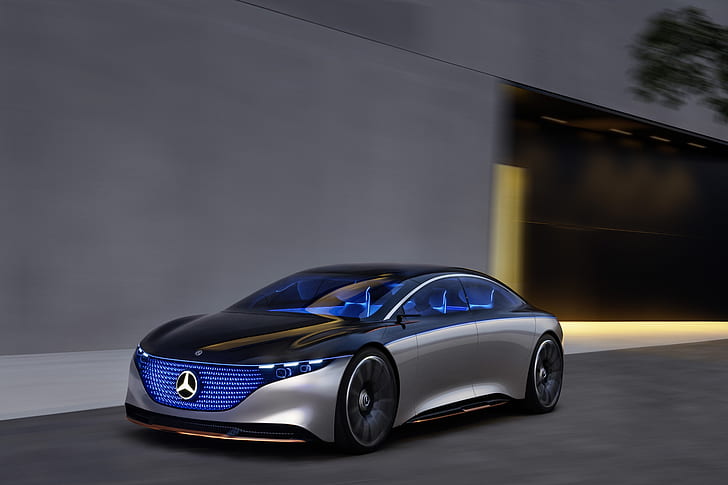 Mercedes-Benz, Mercedes-Benz Vision EQS, รถยนต์, รถแนวคิด, รถยนต์ไฟฟ้า, Mercedes-Benz Vision EQ, รถสีเงิน, ยานพาหนะ, วอลล์เปเปอร์ HD