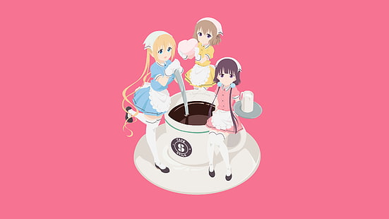 Sakuranomiya Maika, Hinata Kaho, Hoshikawa Mafuyu, minimalismo, sfondo semplice, anime girls, BLEND-S, Sfondo HD HD wallpaper