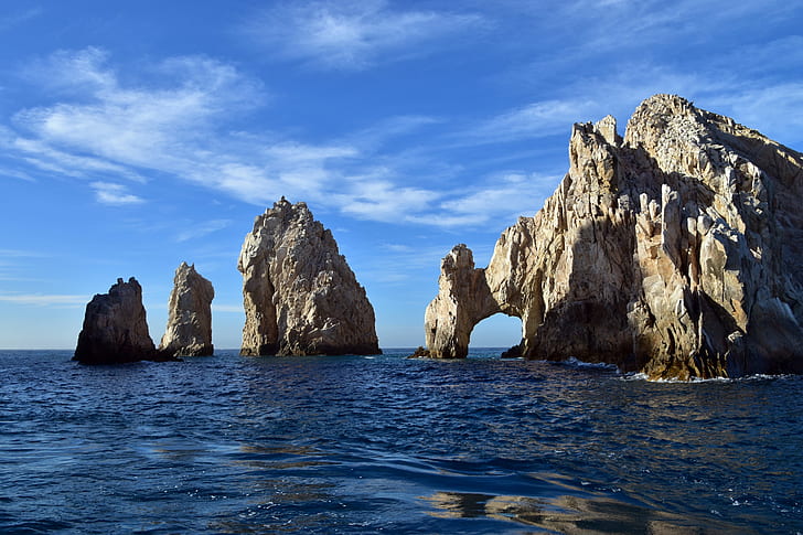 photography of sea rocks, photography, sea, rocks, arch, Mexico, Cabo San Lucas, nature, coastline, beach, rock - Object, landscape, summer, cliff, scenics, HD wallpaper