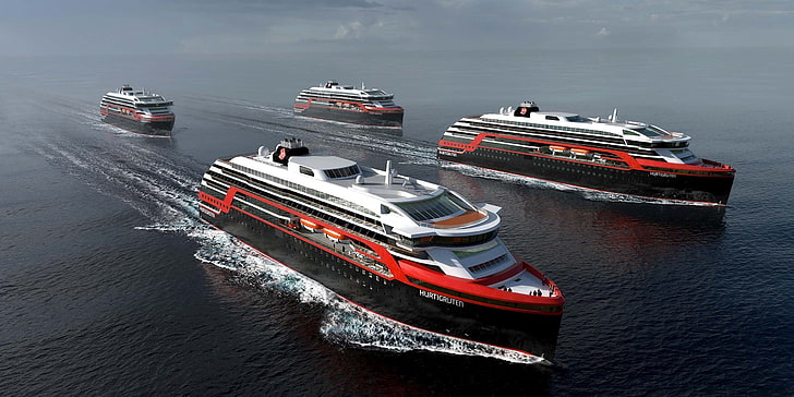 кораб, превозно средство, круизен кораб, Hurtigruten, CGI, HD тапет