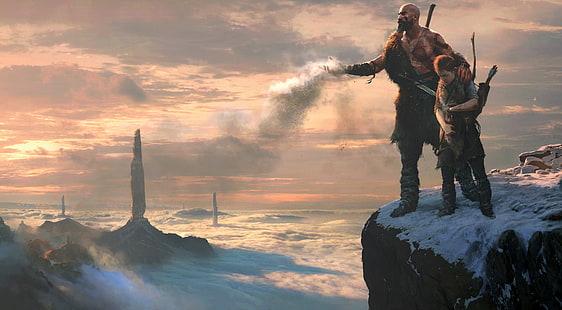 God of War, God of War (2018), Atreus (God Of War), Kratos (God Of War), Fond d'écran HD HD wallpaper