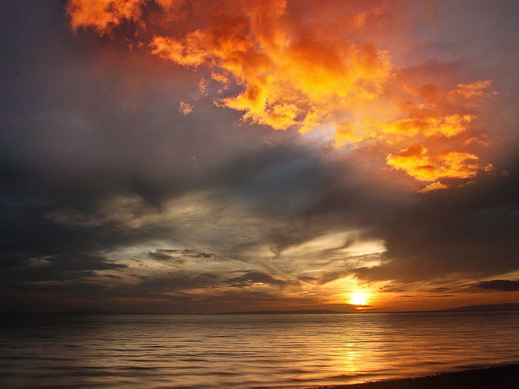 Sunset Ocean Clouds Landscapes Foto Latar Belakang, matahari terbit - terbenam, latar belakang, awan, pemandangan, samudra, foto, matahari terbenam, Wallpaper HD