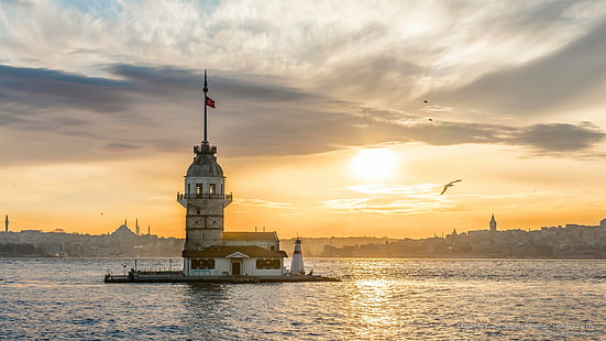 Maidens Tower, Bosporus, Uskudar, Istanbul, Turkey, Architecture, HD wallpaper HD wallpaper