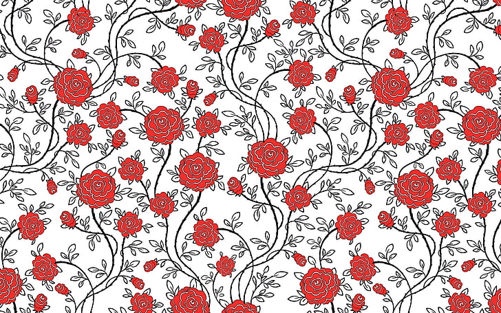 weiße und rote Blumentapete, Farbe, Muster, Oberfläche, Beschaffenheit, bunt, HD-Hintergrundbild