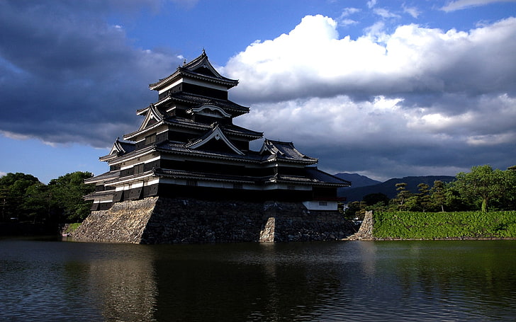 paisagem, japão, castelo, matsumoto, HD papel de parede