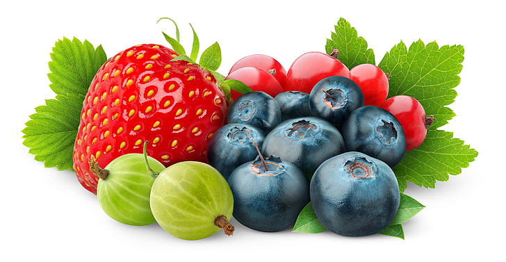 frutti assortiti, bacche, mirtilli, fragole, uva spina, ribes rosso, Sfondo HD