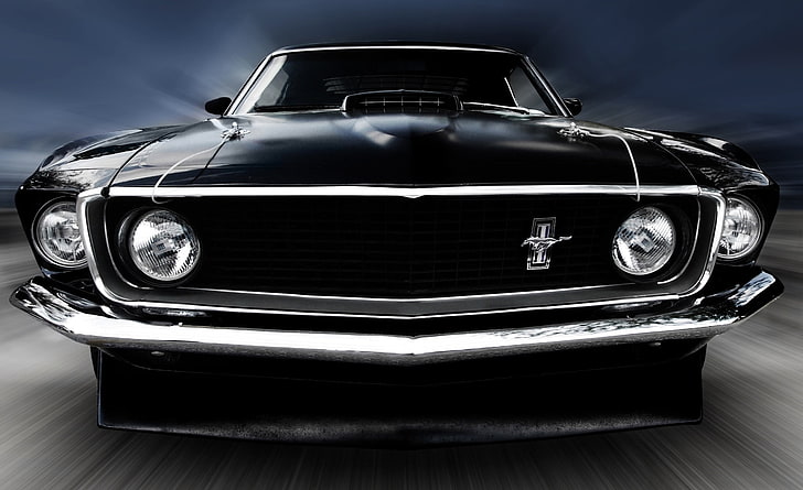 1969 Ford Mustang, schwarz Ford Mustang, Motoren, Oldtimer, Ford, Mustang, Oldtimer, 1969, 1969 Ford Mustang, HD-Hintergrundbild